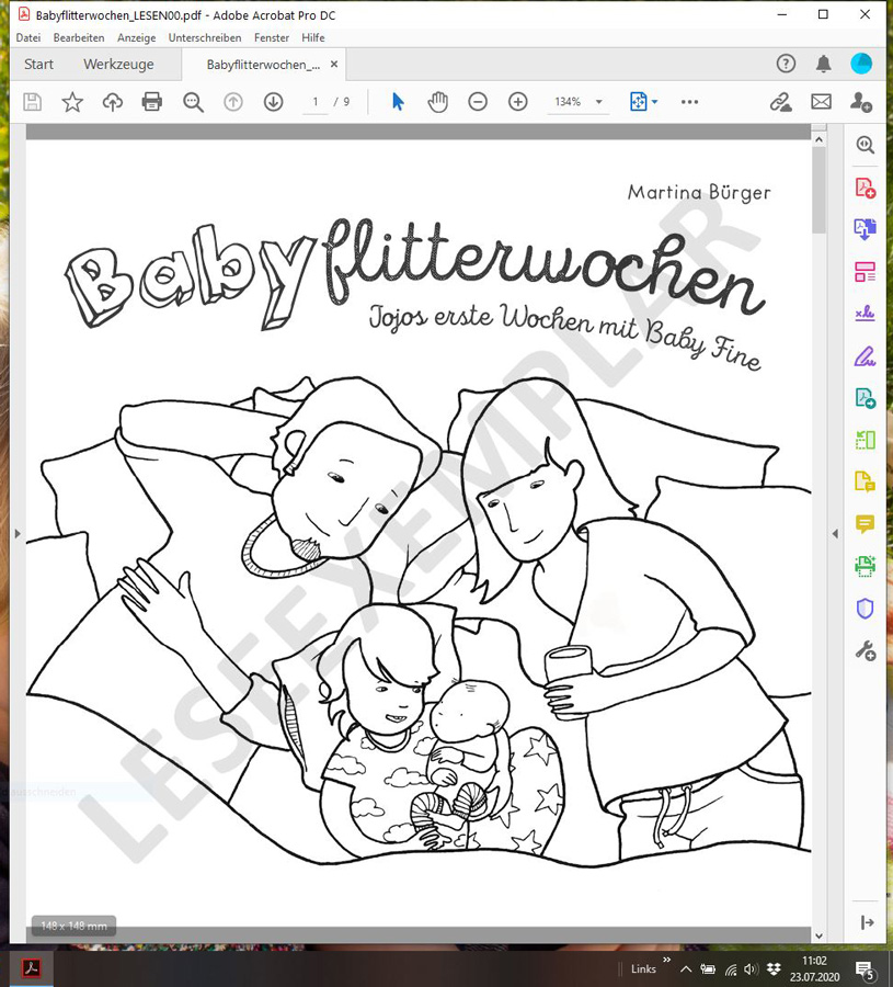 Jojo & Fine - Leseexemplar PDF Ansicht des Leseexemplars von "Babyflitterwochen - Jojos erste Wochen mit Baby Fine"